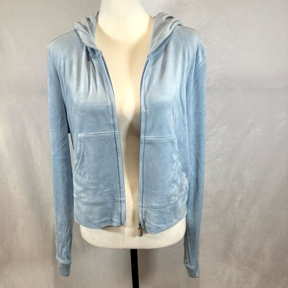 Juicy Couture OG frosted ice blue rhinestone one zip up hoodie size large NWT - Picture 11 of 12